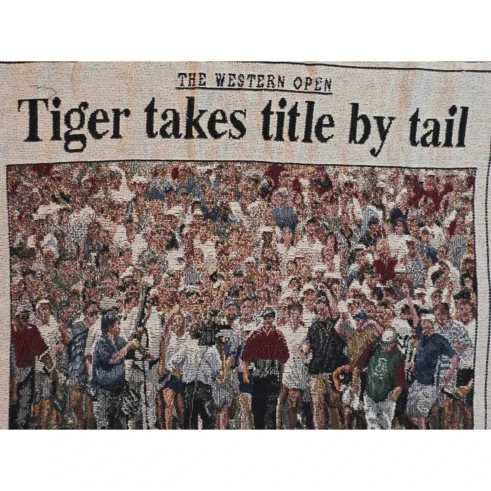 Chicago Tribune Vintage Sports Tapestry Blanket Tiger Woods Western Open‎ 1997